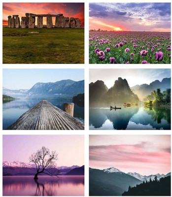 RKDECOR 30.48 cm Natural Beautiful Scenery Poster for Livingroom Wall Décor (Size 12x18 Inch)s13 Self Adhesive Sticker(Pack of 6)