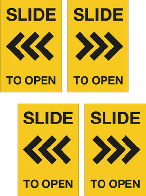 Visually Good 6 inch Slide to open door sign in yellow Self Adhesive Sticker(Pack of 4)