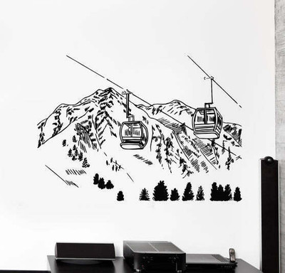 SnappyVinyl 27 cm Sketch Ski Resort Mountain Self Adhesive Sticker(Pack of 1)