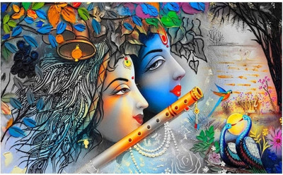 crystalsign 91 cm 91 cm Beautiful 3D Radha & krishna animated wall sticker Self Adhesive Sticker Self Adhesive Sticker(Pack of 1)