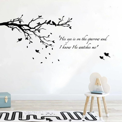 SnappyVinyl 120 cm Large Tree Birds Inspirational Quote Self Adhesive Sticker(Pack of 1)