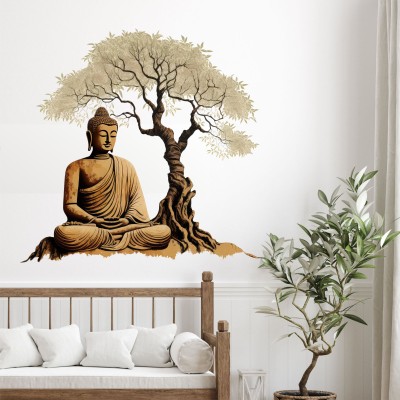 STICKERAURA 60 cm Meditating Gautam Buddha Under Tree Wall Sticker For Home Decor Self Adhesive Sticker(Pack of 1)