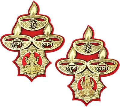 NOKTUS 13.5 cm Laxmi Ganesh, Subh Labh with Diya Design Sticker for Diwali Decorations Self Adhesive Sticker(Pack of 2)