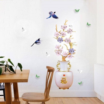 SmartWindow 60 cm Flower Pot With Purple Flower Self Adhesive Wall Sticker (60cm x 90cm) Self Adhesive Sticker(Pack of 1)