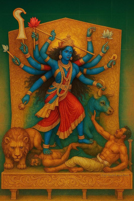 swaroopa 16.5 inch amba mata mahalakshmi mata saraswati mata sticker Self Adhesive Sticker(Pack of 1)