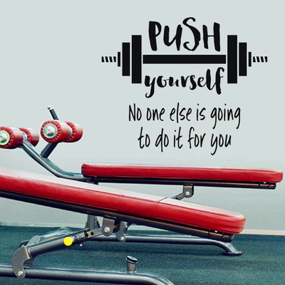 SnappyVinyl 42 cm Push Yourself GYM Quotes Self Adhesive Sticker(Pack of 1)
