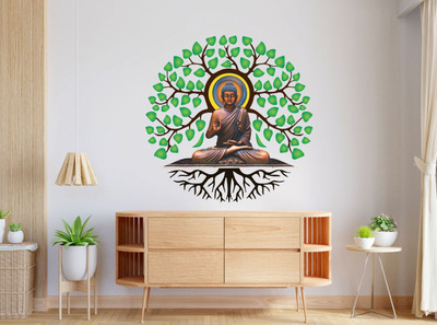 DivineDesigns 61 cm Gautam Buddha Sadhana Under Tree Self Adhesive Sticker(Pack of 1)