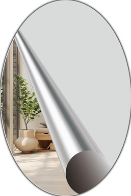 KANAKADHARA 20 cm Oval Shape Adhesive Mirror Sticker for Wall, Tiles Bedroom, Living Room Mirror Self Adhesive Sticker(Pack of 1)