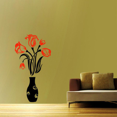 Stickerberry 34 cm Flowerpot wall sticker 18 CM X 34 CM Self Adhesive Sticker(Pack of 1)