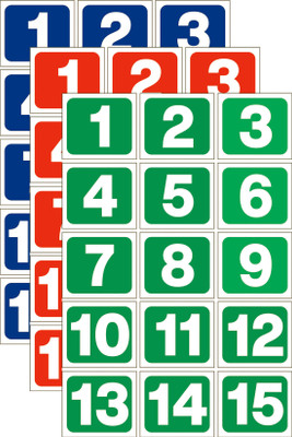 ShubhFly 11 cm Big Number Sticker 1 to 15 Digits Green, Red & Blue Colour Numbers Waterproof Self Adhesive Sticker(Pack of 3)