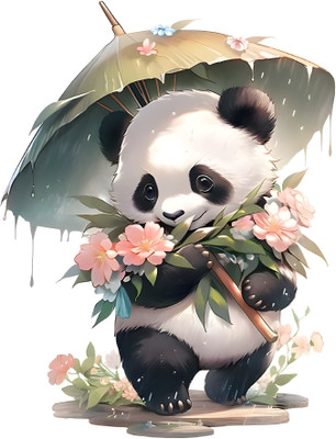 CreativeEdge 96 cm Cute Panda With Umbrella Wall Sticker Self Adhesive Sticker(Pack of 1)