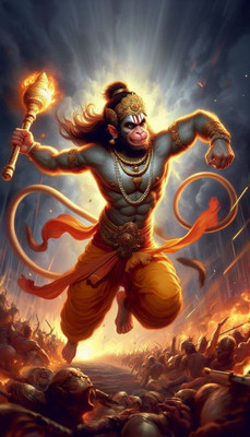 Khetal 16.5 inch Jai hanuman bajrang bali A3 size non tearable self adhesive sticker Self Adhesive Sticker(Pack of 1)
