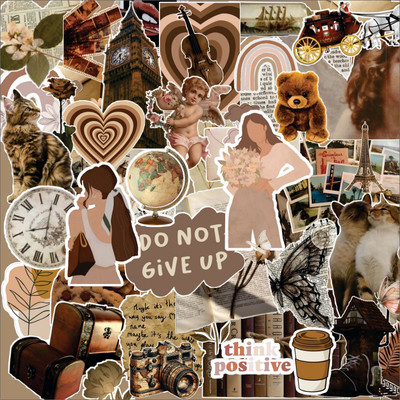 Animes On Trend 3 inch Madly Crafted’s brown aesthetic sticker collection Self Adhesive Sticker(Pack of 66)