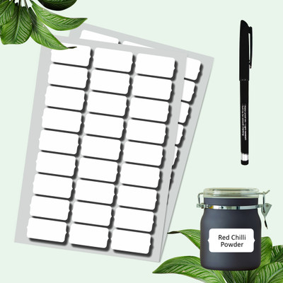 Teko Craft 6.35 cm Kitchen Jar Labels Stickers for Mason Jars Glass Bottles with Black Marker 54pc Self Adhesive Sticker(Pack of 54)