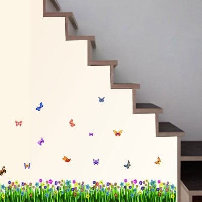 walkart 2.54 cm scenario of green grass with butterflies Removable Sticker(Pack of 1)