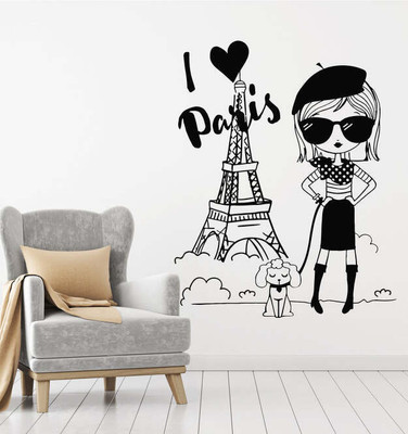 SnappyVinyl 42 cm I Love Paris Eiffel Tower Easy to apply Wall Sticker Self Adhesive Sticker(Pack of 1)