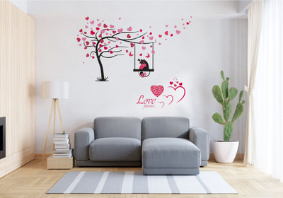 BPARTS 12 inch Romantic Couple on Swing Under Heart Tree Wall Sticker – Love Forever Design Reusable Sticker(Pack of 1)