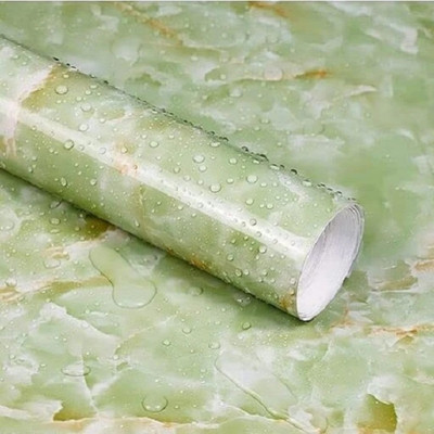 MOOZICO 60 cm Green Marble Foil Kitchen Stickers Oil-Proof Waterproof Aluminium Wallpaper Self Adhesive Sticker(Pack of 1)