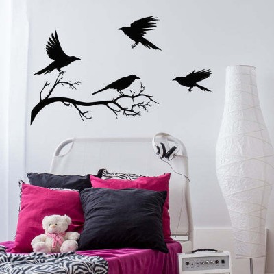 Xskin 27 cm Flying Raven Birds On Branch Self Adhesive Sticker(Pack of 1)