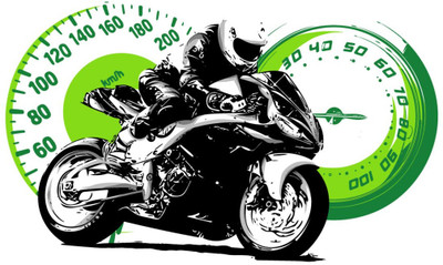 Vijaya enterprises 46 cm Biker With green Speedo Metre wall sticker for Home size (76x46 cm) Self Adhesive Sticker(Pack of 1)