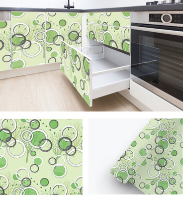 rawpockets 300 cm Trees With Decorative Botanical Green And White Circle Self Adhesive Sticker(Pack of 1)
