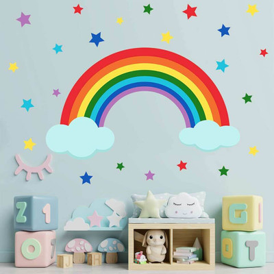 Aquire 60.96 cm Rainbow & Stars Wall Sticker for Kids – Removable Vinyl Decal for Room Décor Self Adhesive Sticker(Pack of 1)