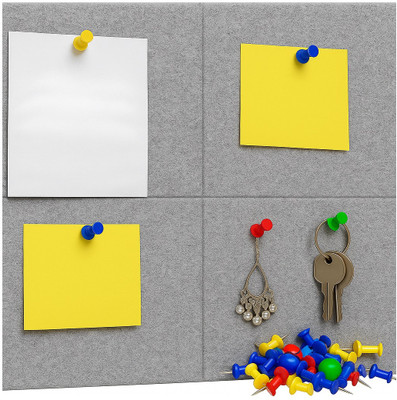 SIRTERIQ 30 cm 4 Pcs Grey Felt Bulletin Notice Board (30 X 30 CM) Self-Adhesive Wall Boards Self Adhesive Sticker(Pack of 4)