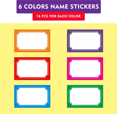 CLICKEDIN 3.8 cm Name Slip 6 Different Design Set Of 96 Name Slip Label Size-3.8x2.4Cm Self Adhesive Sticker(Pack of 96)