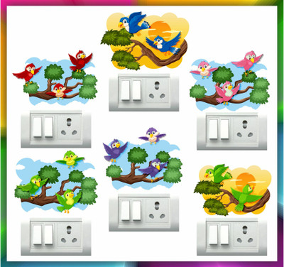 DivineDesigns 13 cm Colorful Birds Self Adhesive Sticker(Pack of 1)