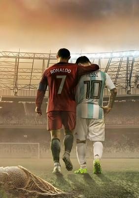 Dumdic 30 cm Lionel Messi No.10 & Cristiano Ronaldo No.7 Walk A4 Strong Self Adhesive Sticker(Pack of 1)