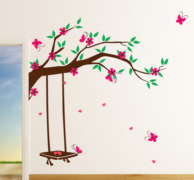 fuzzy 100 cm Tree Self Adhesive Sticker(Pack of 1)
