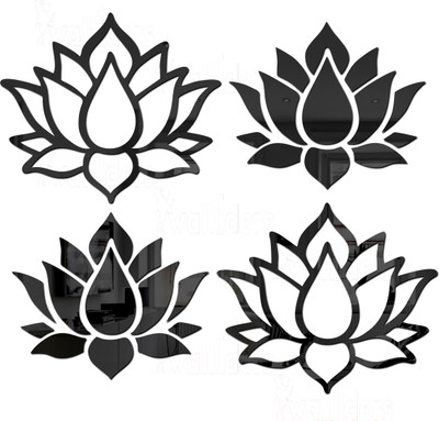 wall1ders 16 cm Lotus Flower Self Adhesive Sticker(Pack of 2)