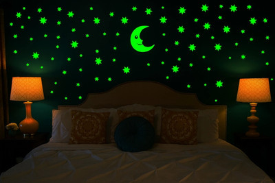 DreamKraft 30 cm Galaxy of Stars Big Size Moon and 49 Stars Radium Glow in The Dark' wall stickers For Bedroom/living room Home decor Glow in the Dark Sticker(Pack of 1)