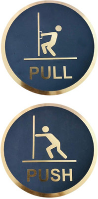 Sarvatr 6 inch Pull Push Sticker Round Self-Adhesive Sign for Glass Doors of Hospital Hotel Self Adhesive Sticker(Pack of 1)