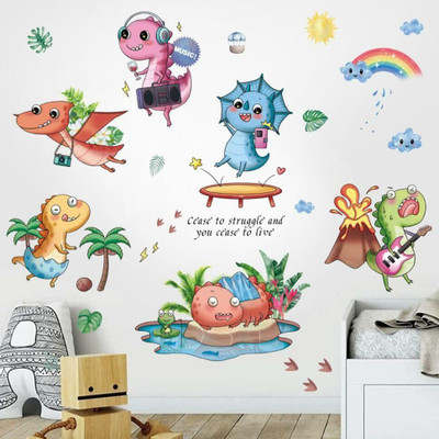 JAAMSO ROYALS 70 cm Cute Animals In Jungle With Musical Instrument Wall Sticker Self Adhesive Sticker(Pack of 1)