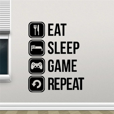 SnappyVinyl 35 cm Eat Sleep Game Repeat Decal Gaming V Self Adhesive Sticker(Pack of 1)