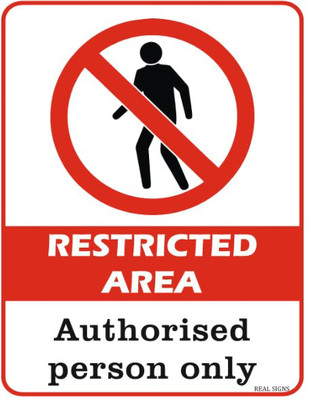 Real Signs 8 inch Restricted area Self Adhesive Sticker(Pack of 2)