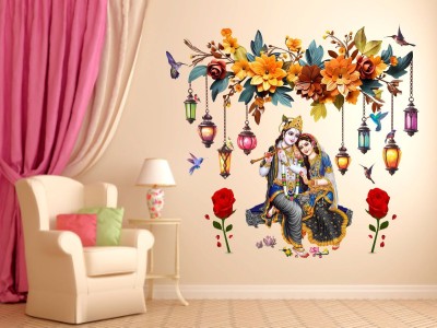 DivineDesigns 61 cm Radha Krishna Flowers & Jhoomar Wall Sticker Self Adhesive Sticker(Pack of 1)