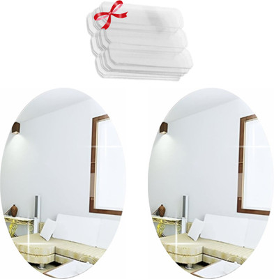 KASHTABHAN 30 cm Oval Shape Magic Mirror Sticker – for Home & Bathroom Décor Double-sided Sticker(Pack of 2)