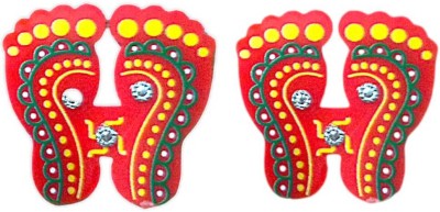 BSKD 4 inch Bandhani Print Swastik & Maa Laxmi Ji Charan Sticker For Diwali Decoration Non-Reusable Sticker(Pack of 3)