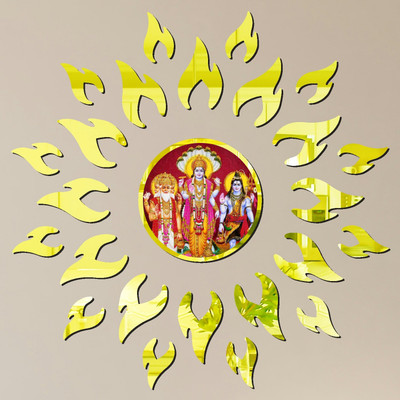 GiftsRange 46 cm 3D Tridev Brahma Vishnu Shiv Wall Sticker Golden Mirror Shine Wall Decoration Self Adhesive Sticker(Pack of 25)