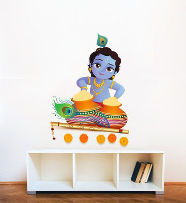 MY WALLORA 60 cm ' Krishna with Butter Pot ' Wall Stickers Self Adhesive Sticker(Pack of 1)