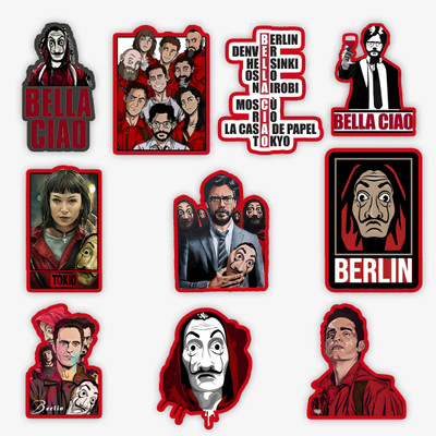 STICK STORE 2.8 inch Money Heist Sticker | Bella Ciao Red Jumpsuit Mask Characters Collection Self Adhesive Sticker(Pack of 10)