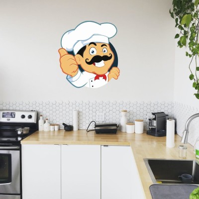 Jump up 33 cm Chef Cartoon Character Giving Thumbs Up Wall Sticker for Kids Room, Living room Self Adhesive Sticker(Pack of 1)