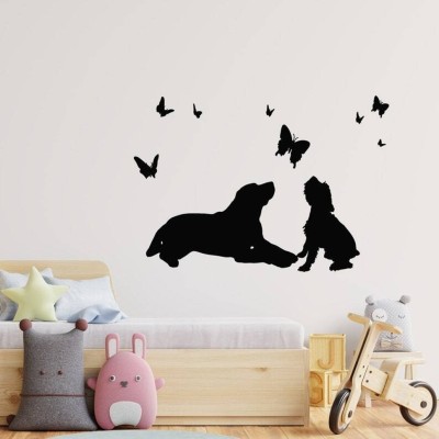 SnappyVinyl 27 cm House Animals Pet Care Dogs Butterflies Wall Sticker PVC Vinyl Self Adhesive Sticker(Pack of 1)