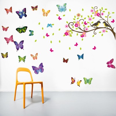 Dilight Art 110 cm Size, Beautiful Butterfly Birds Design Wall Self Adhesive Sticker(Pack of 1)