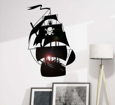 SnappyVinyl 55 cm Pirate Ship Sea Self Adhesive Sticker(Pack of 1)