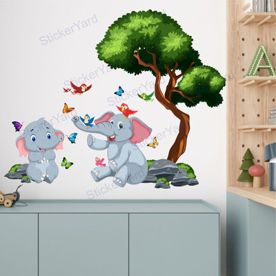 StickerYard 81 cm Elephants Under Tree Wall Stickers Self Adhesive Sticker(Pack of 1)
