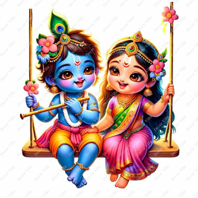 Decor Villa 45 cm Bady Radha Krishna Swinging Removable Sticker(Pack of 1)