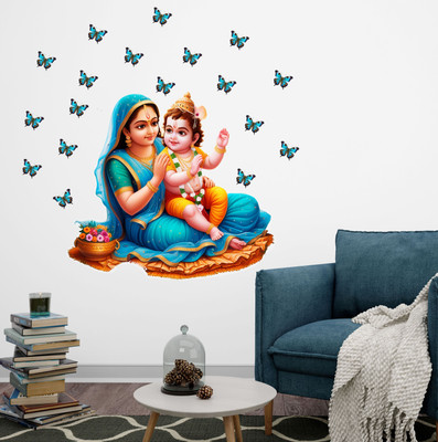 Riditcreation 50 cm Yashoda or shree krishna Self Adhesive Sticker(Pack of 1)